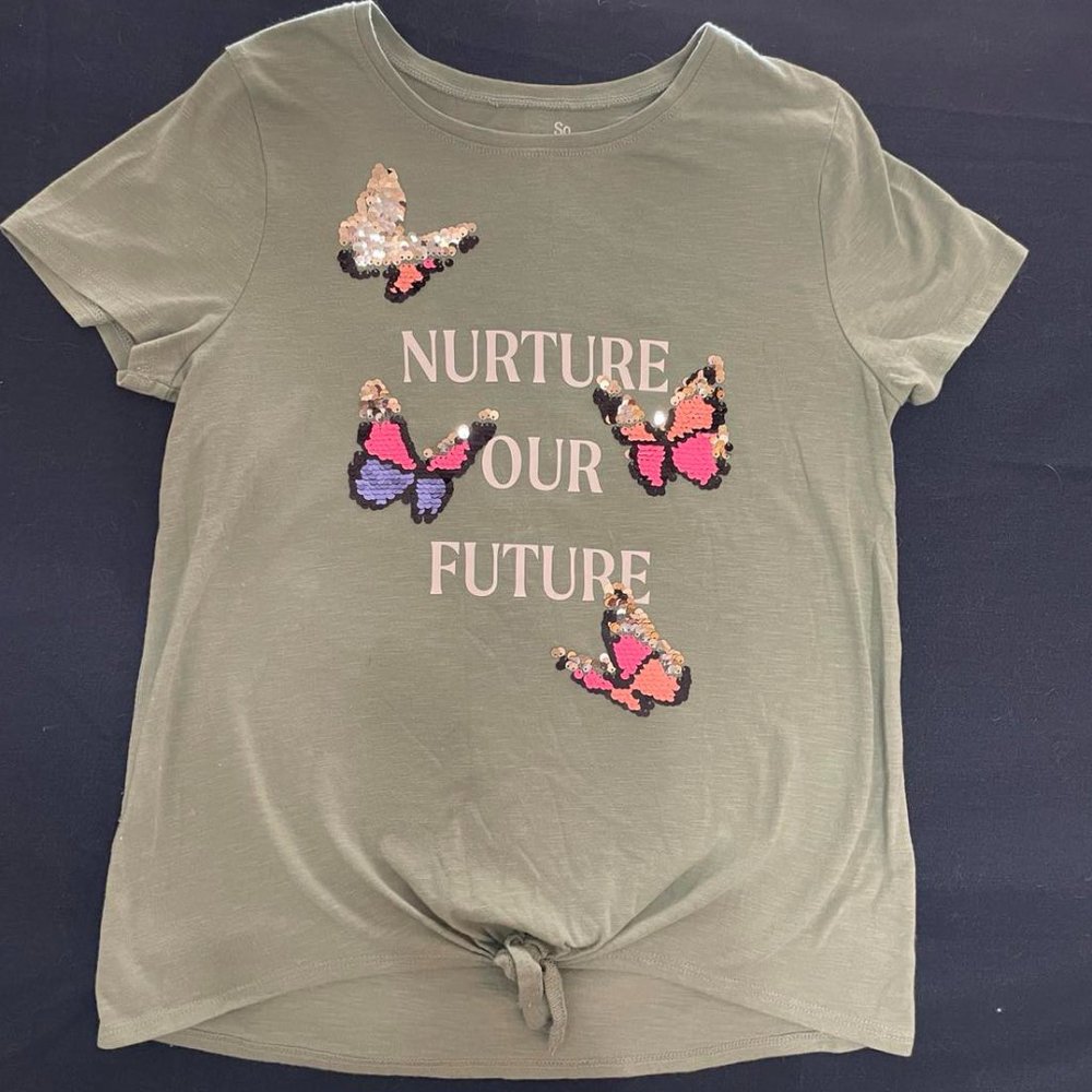Youth Top: Nurture Our Future Butterfly T-shirt, 14/16